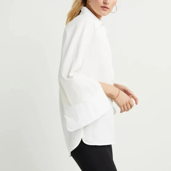 NWT GSTQ Placket Long Sleeve Collar Shirt Off White Top XS - Picture 10 of 12